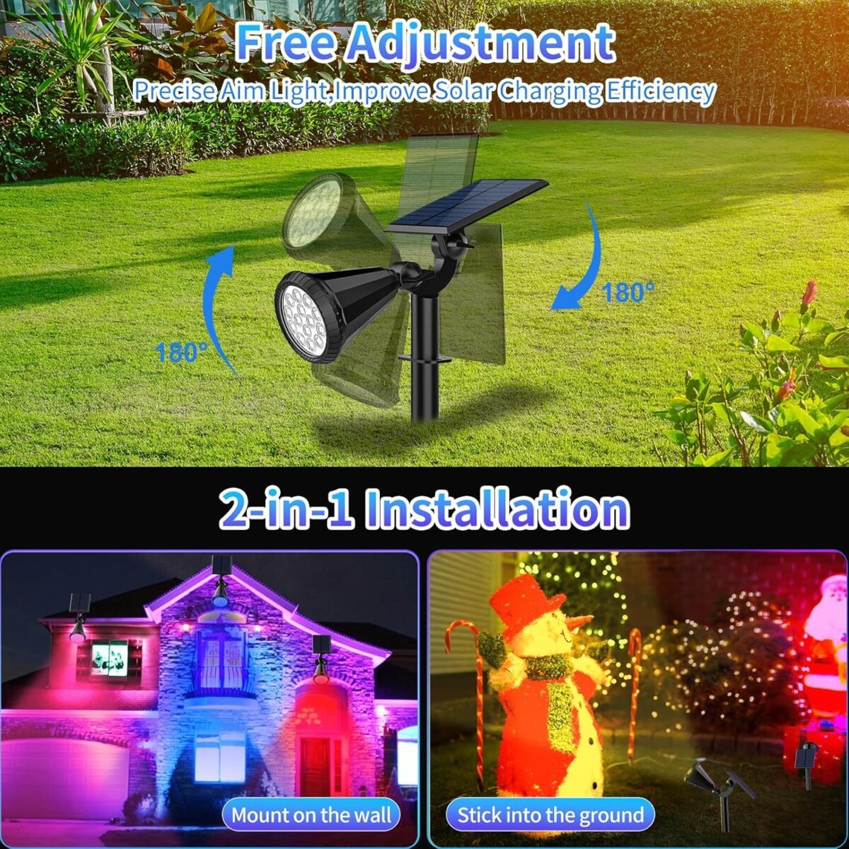 Solar Color Changing Lights Outdoor Waterproof, 7 Modes/6 Pack Christmas Multicolor RGB Solar Spot Lights, 180° Adjustable Solar Powered Landscape Spotlights for Outside...
