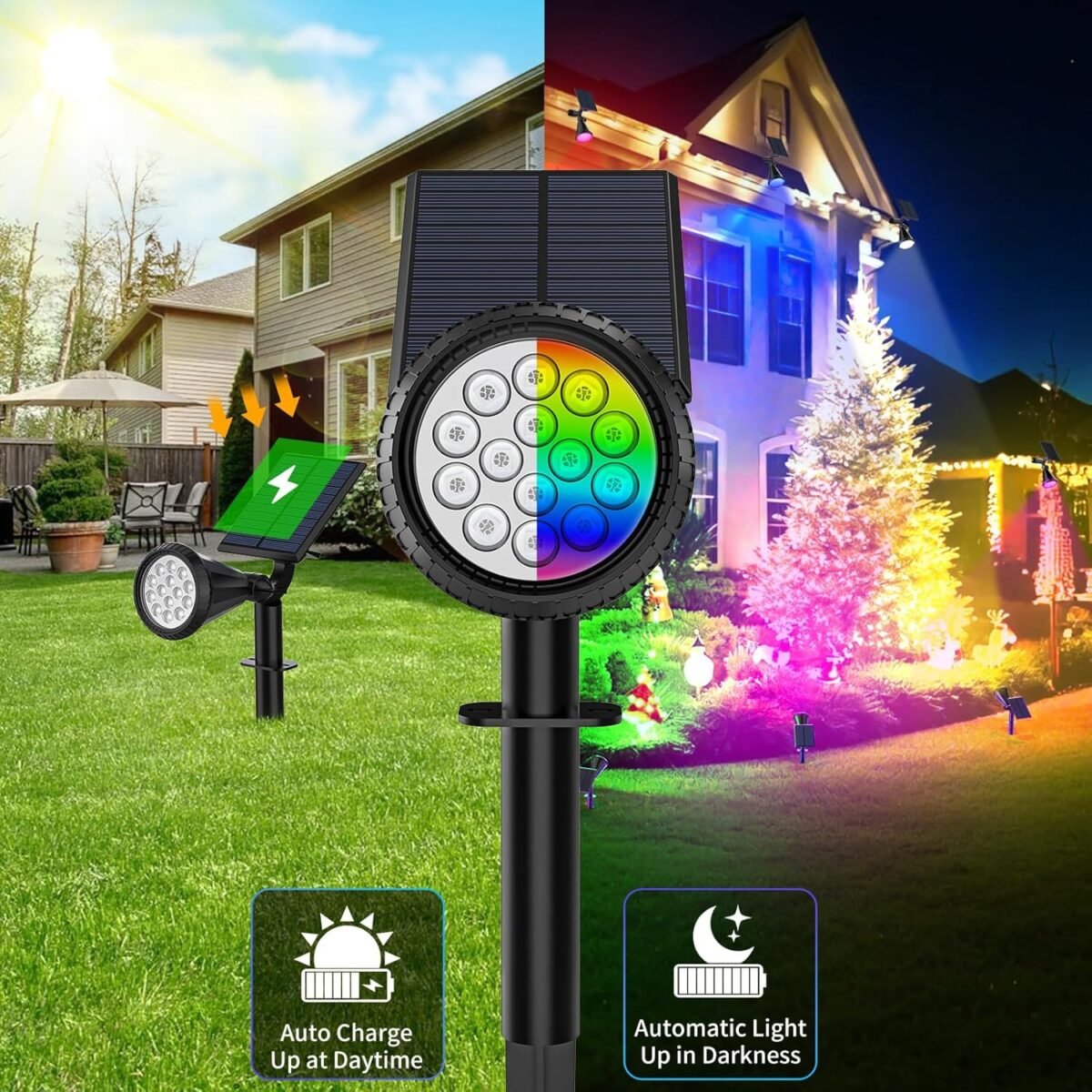 Solar Color Changing Lights Outdoor Waterproof, 7 Modes/6 Pack Christmas Multicolor RGB Solar Spot Lights, 180° Adjustable Solar Powered Landscape Spotlights for Outside...