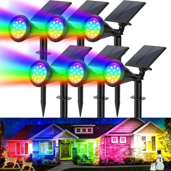 Solar Color Changing Lights Outdoor Waterproof, 7 Modes/6 Pack Christmas Multicolor RGB Solar Spot Lights, 180° Adjustable Solar Powered Landscape Spotlights for Outside...