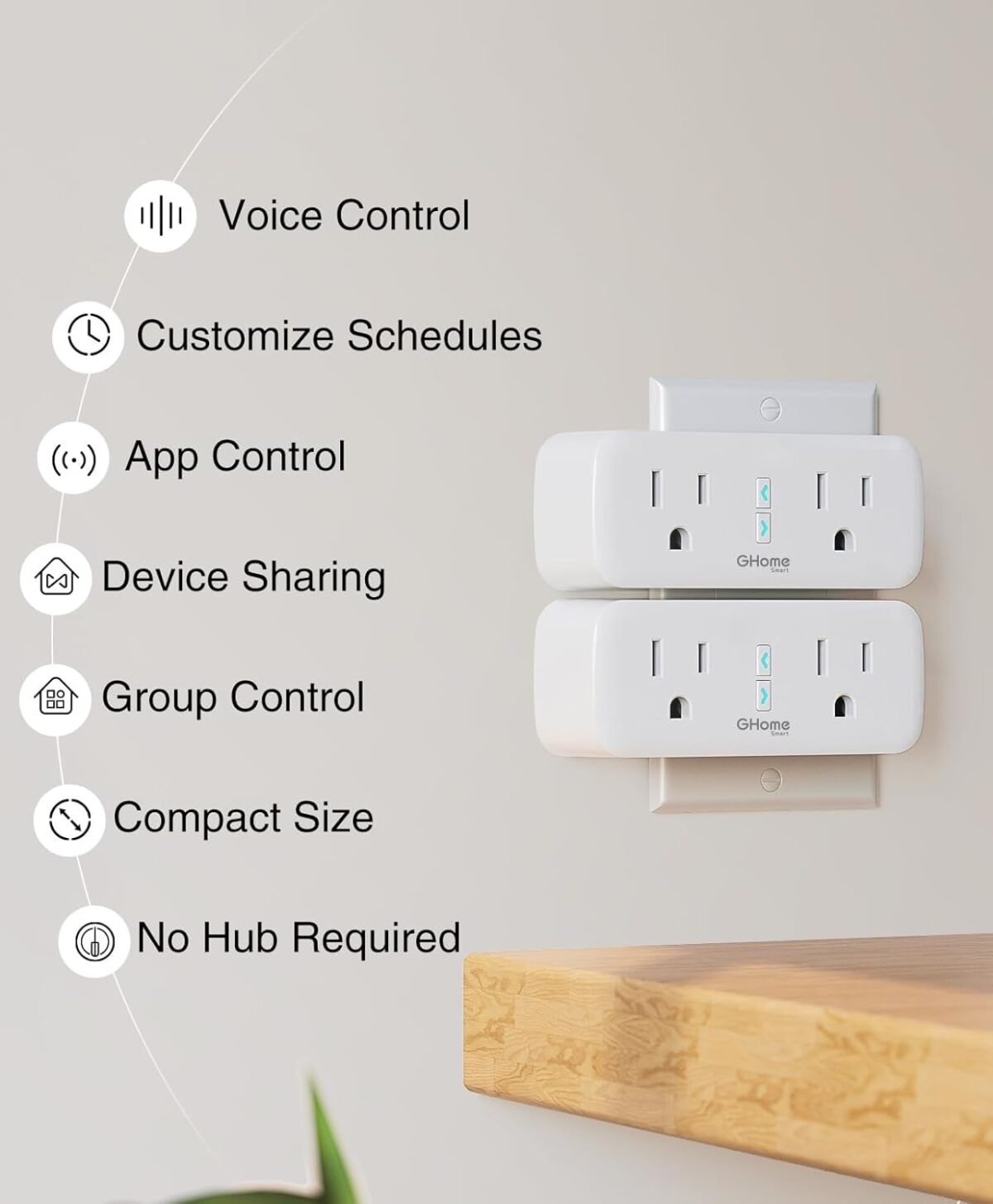 GHome Smart Plug Outlet Extender 15A, WiFi Smart Plugs Compatible with Alexa and Google Home, Smart Surge Protector Outlet with Remote Control and Timer, Dual Sockets, No Hub...