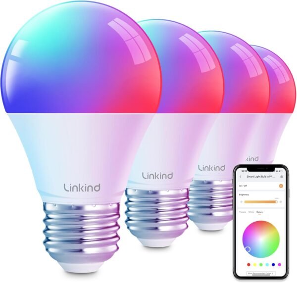 Linkind Smart Light Bulbs, Smart Bulb That Work with Alexa & Google Home, LED Light Bulbs Color Changing, 64 Preset Scenes, Music Sync, A19 E26 2.4GHz RGBTW WiFi Bluetooth Light...