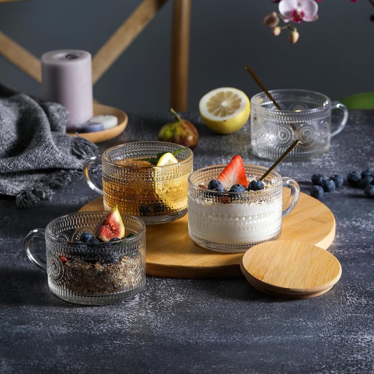 LANDNEOO Vintage Coffee Mugs Set with Bamboo Lids