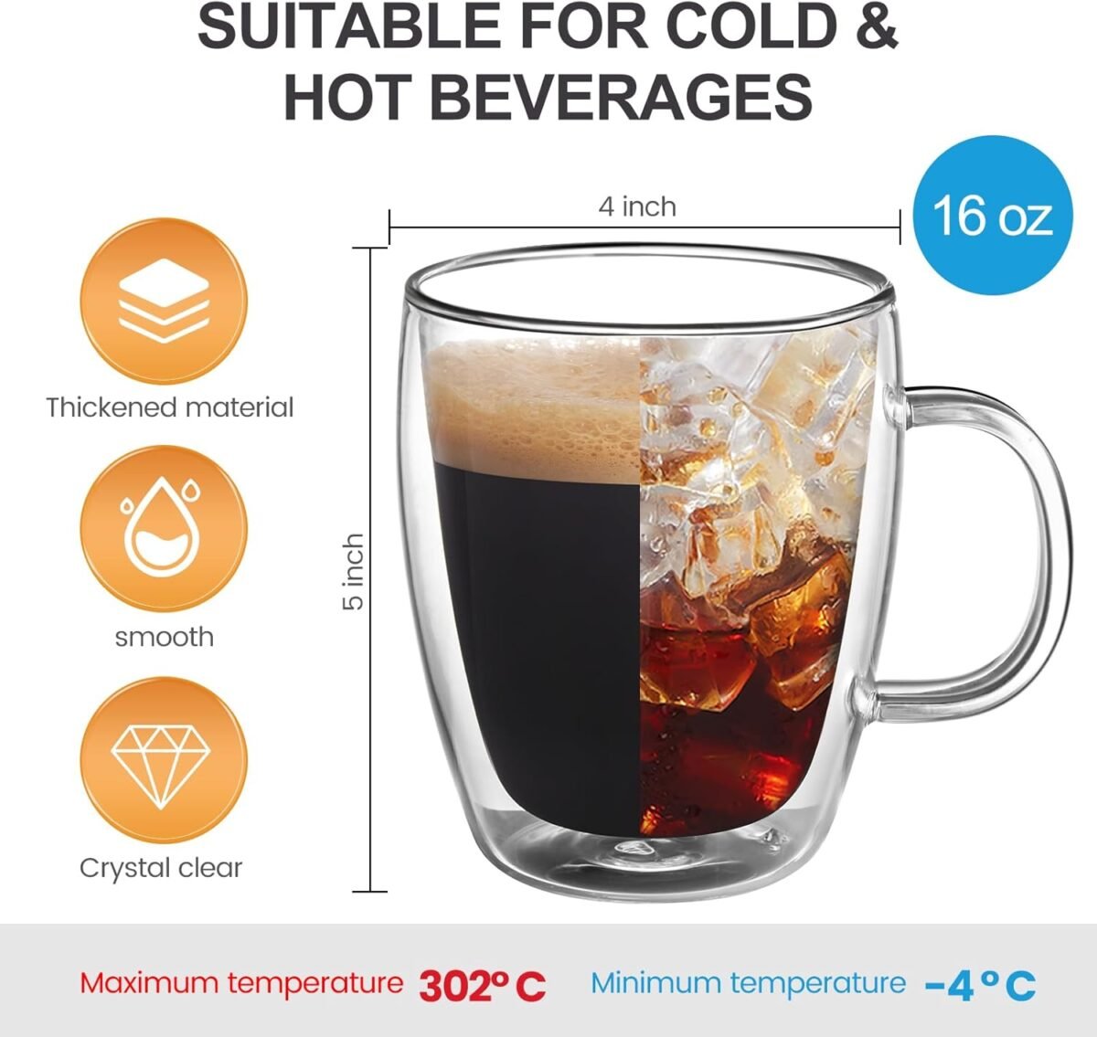 YUNCANG Double Wall Coffee Mugs - 4 Pack