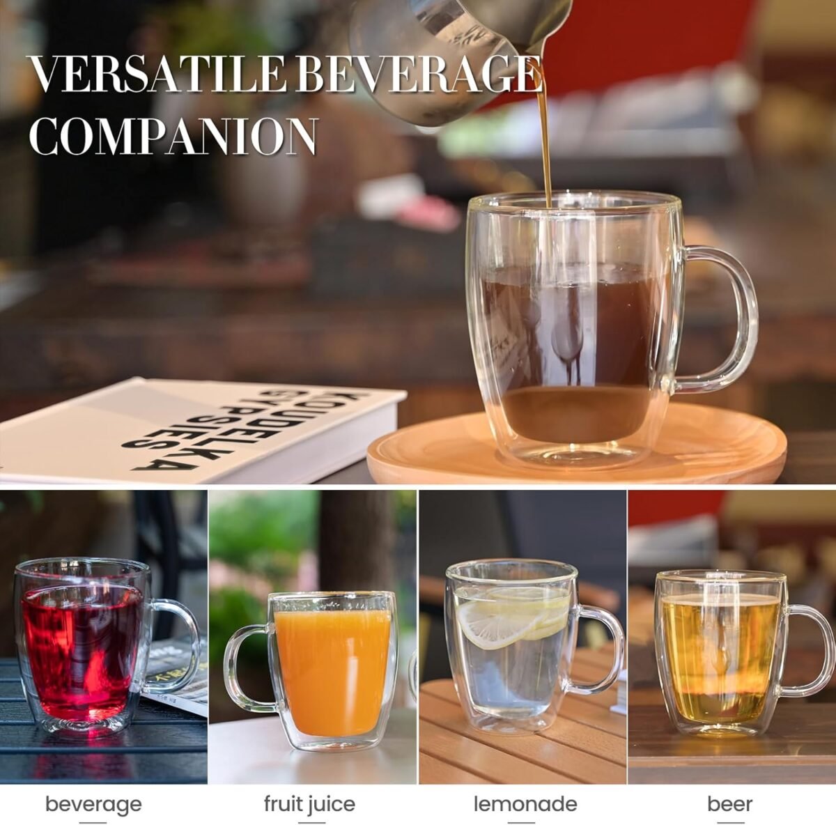 YUNCANG Double Wall Coffee Mugs - 4 Pack