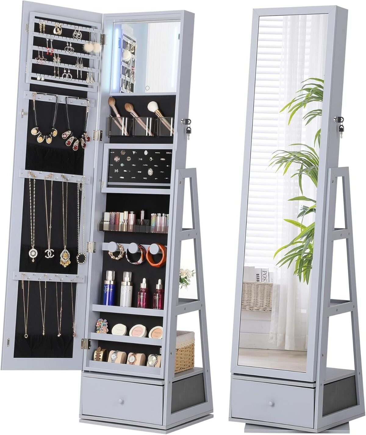 Nicetree 360° Swivel Jewelry Cabinet with Lights