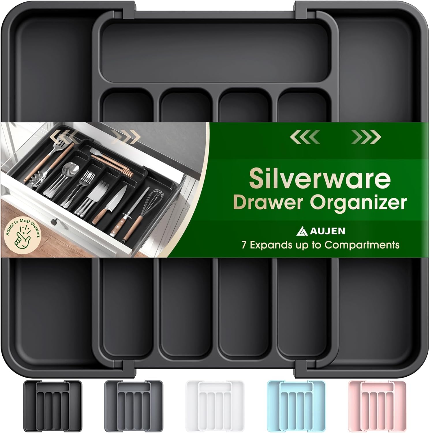 Aujen Expandable Silverware Organizer Tray 3 Aujen Expandable Silverware Organizer Tray