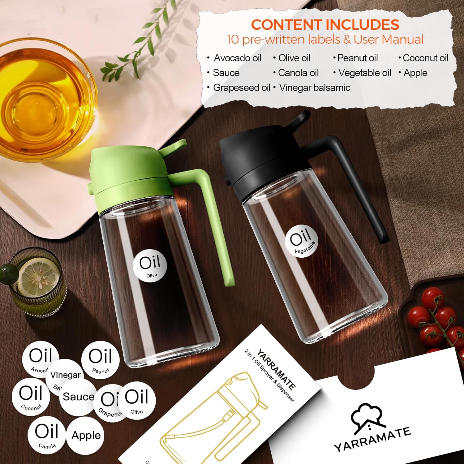 YARRAMATE 16oz Olive Oil Sprayer Bottle 2 YARRAMATE 16oz Olive Oil Sprayer Bottle