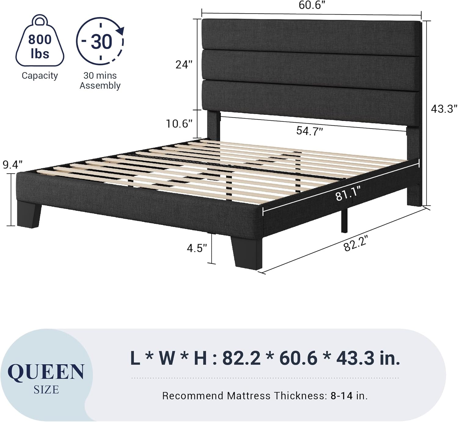 Allewie Queen Size Upholstered Bed Frame 2 Allewie Queen Size Upholstered Bed Frame