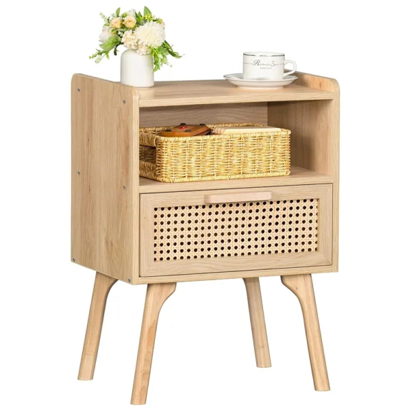 Lerliuo Boho Rattan Nightstand with Drawer