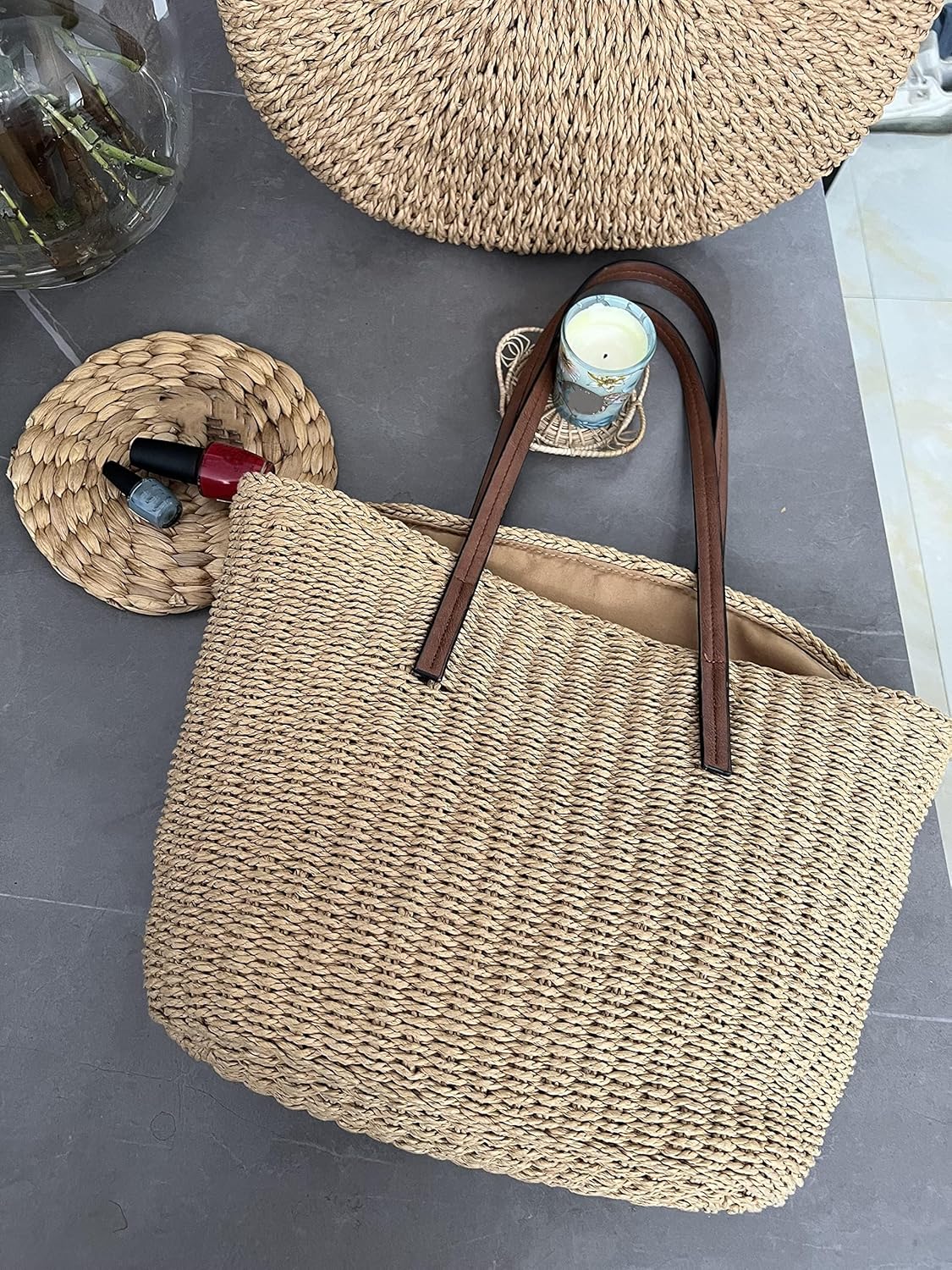 YXILEE Women's M Size Woven Straw Tote Bag 3 * YXILEE Women's M Size Woven Straw Tote Bag